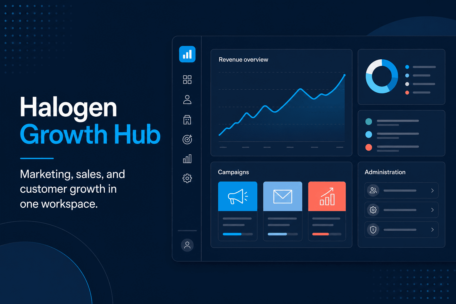 Halogen platform for email marketing, sales, revenue, campaigns, and administration